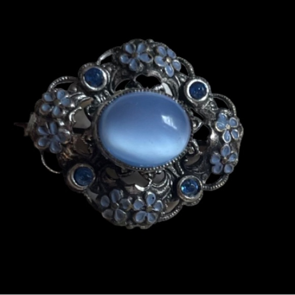 Vintage Antique Czech Purple Blue Stone Brooch Pin